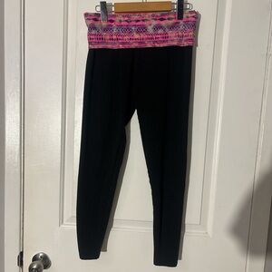 PINK Victoria's Secret Black Leggings with Pink Patterned Waistband